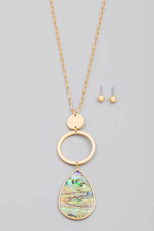 Abalone Shell Teardrop Pendant Necklace Set