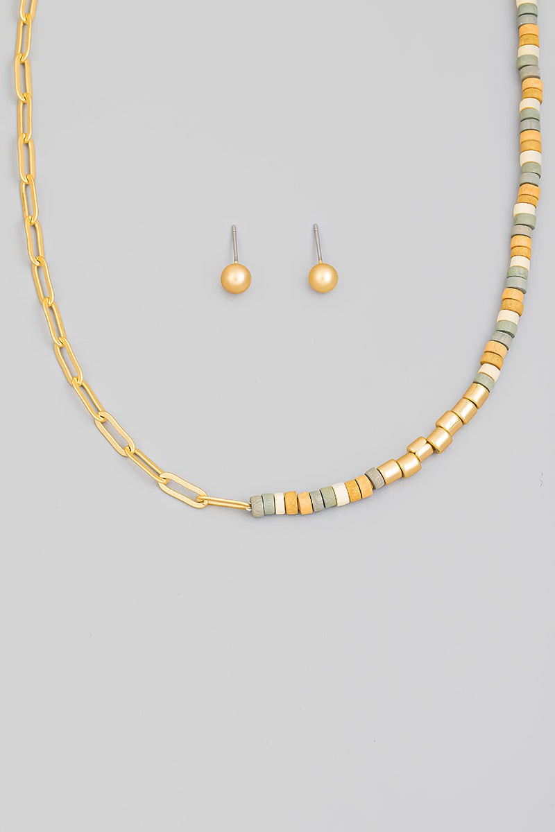 Half Chain Disc Beaded Necklace Set
