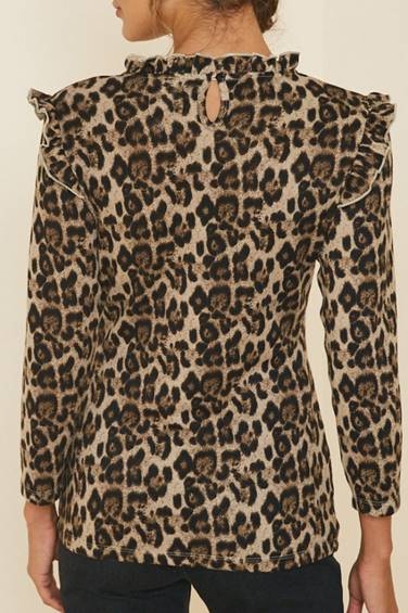 Leopard Ruffle Mock Neck Top