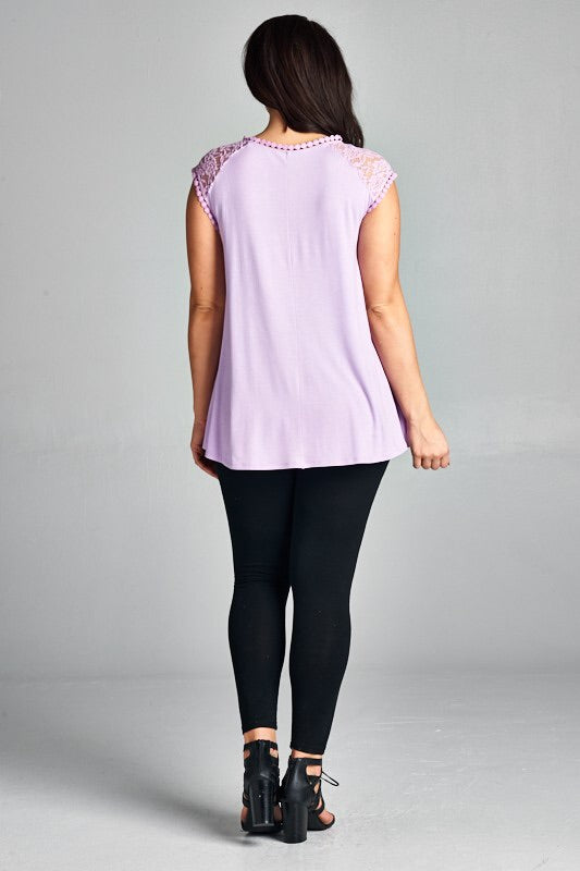 Lilac Short Sleeve Lace Top
