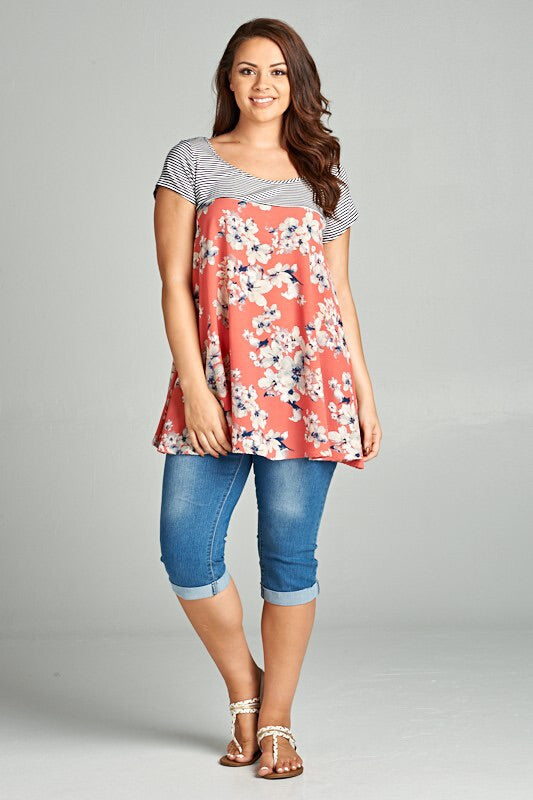 Stripe and Floral Block Top