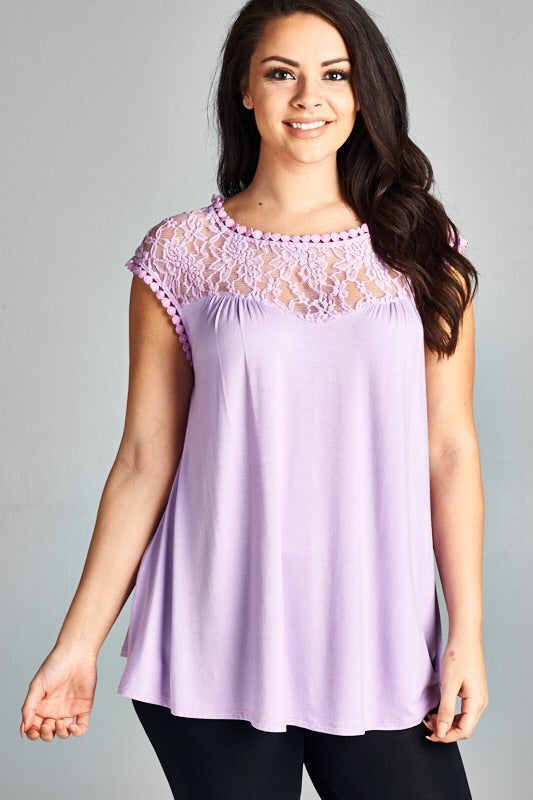 Lilac Short Sleeve Lace Top